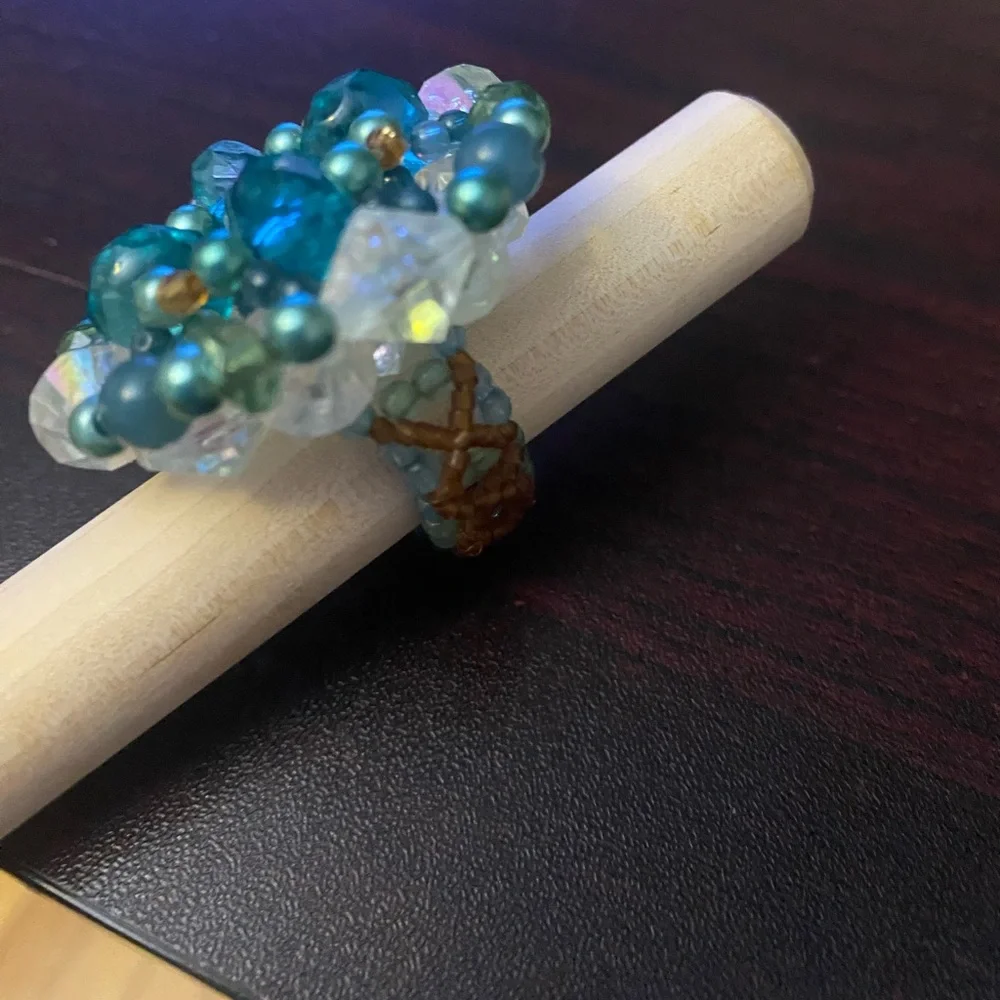 Elegant Blue and brown Beaded Ring